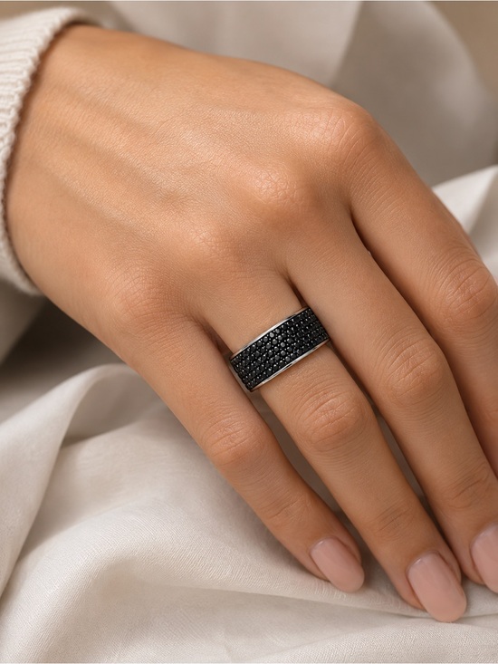Jewelry - Black Cubic Zirconia Stainless Steel Ring Waterproof Hypoallergenic